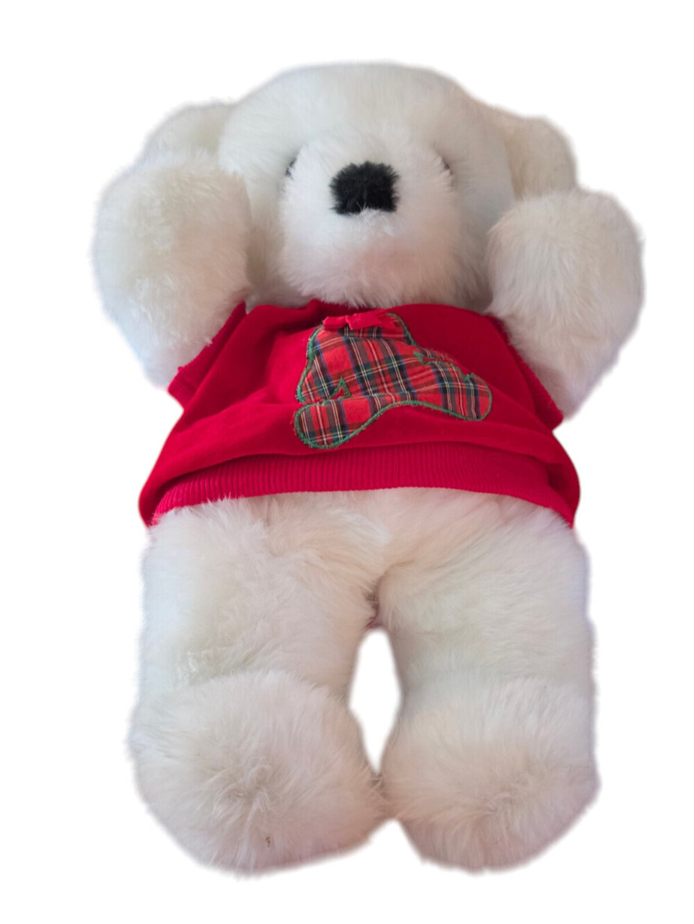 Vintage 1980s DAKIN Christmas Teddy Bear Plush Stuffed Animal White w/ Sweater